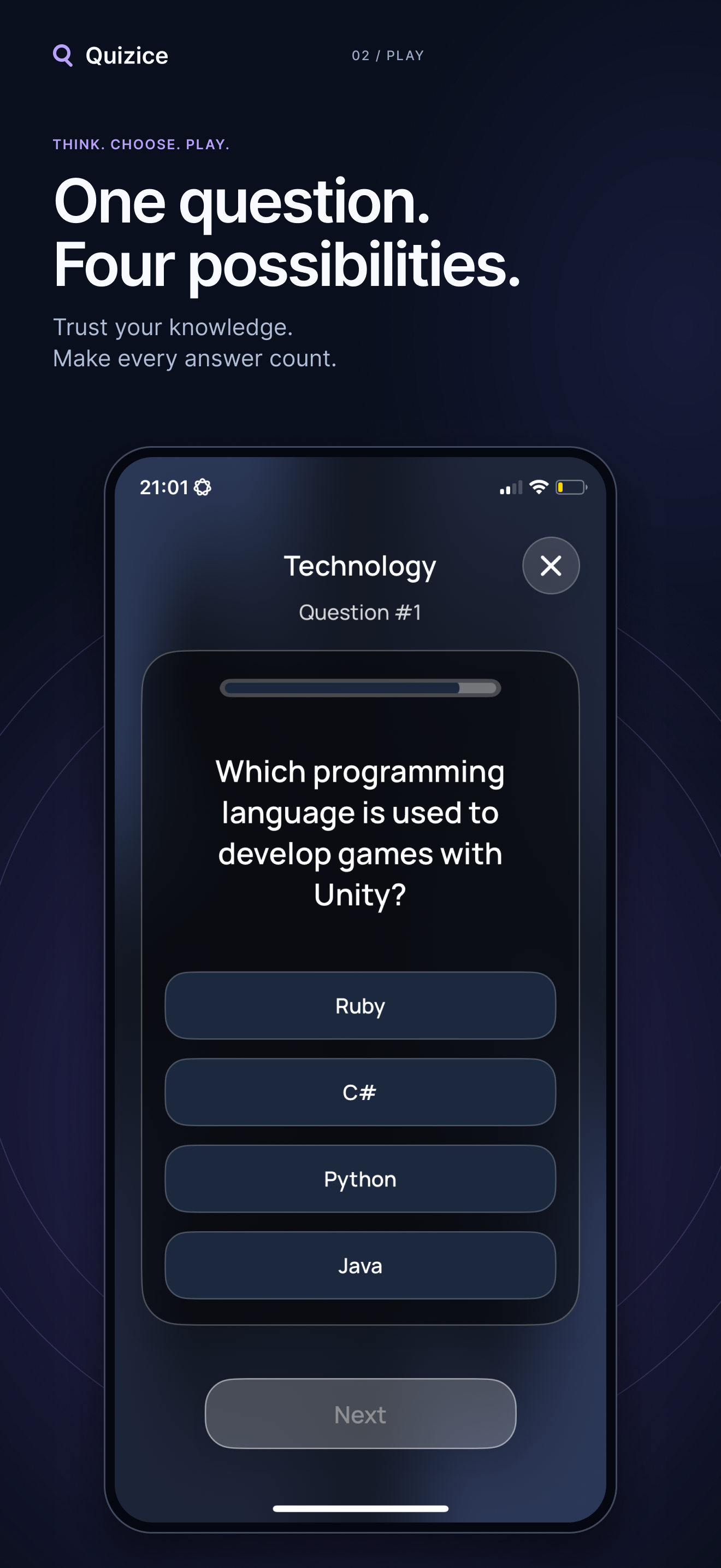 Quizice: a technology quiz with four possible answers